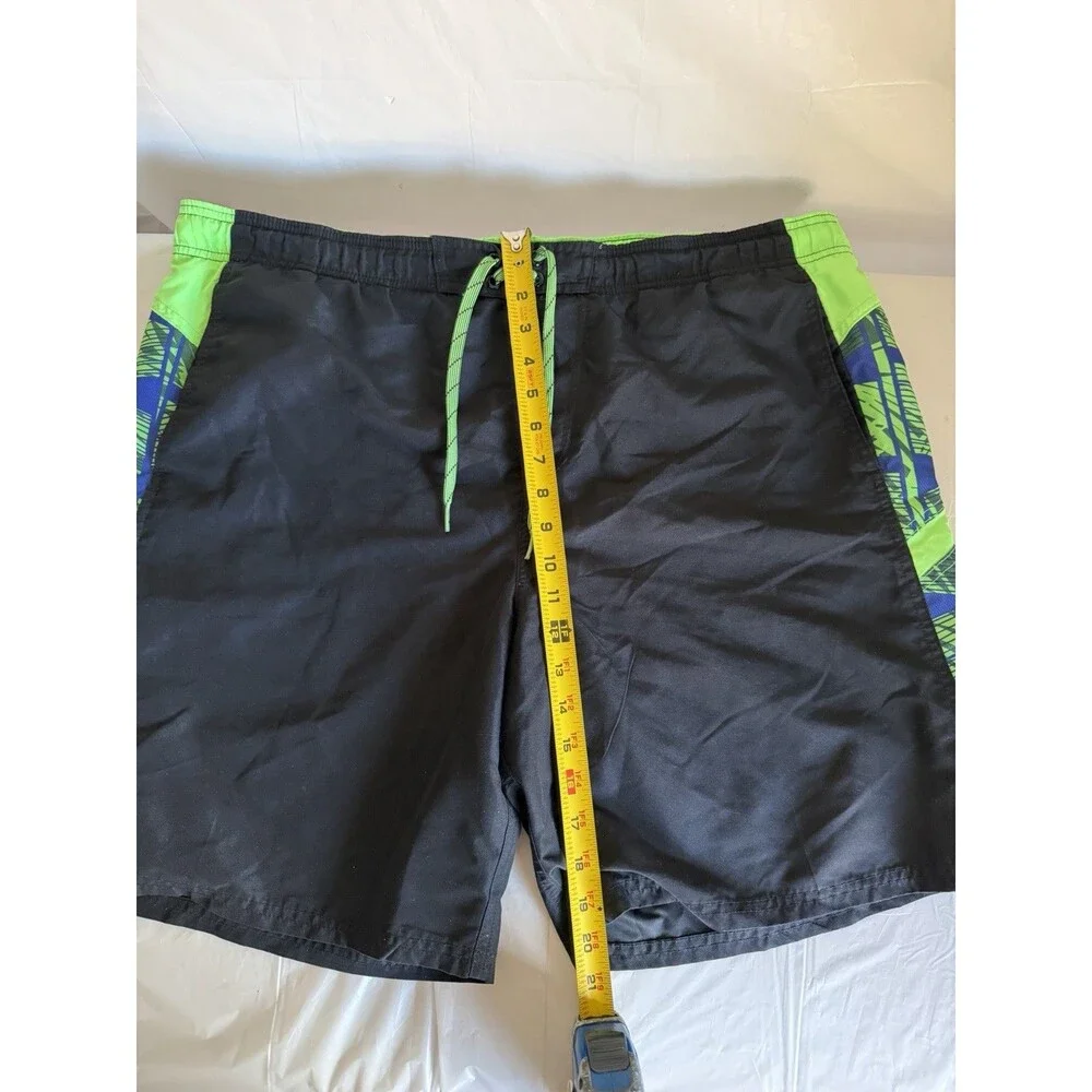 Nike Men’s Board Shorts Swim Trunks Black Neon Green Blue Drawstring 21” Waist
